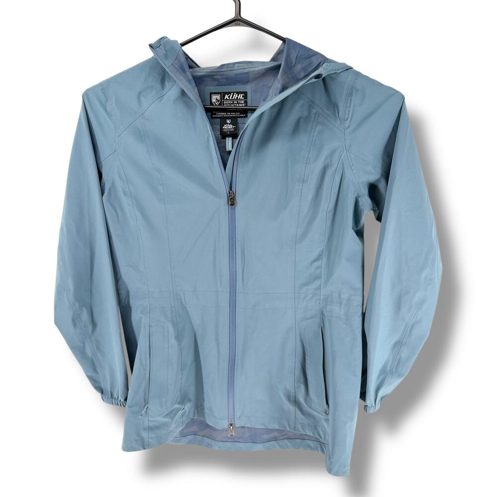 KÜHL Stretch Voyagr Rain Jacket Dusty Blue, Waterproof Hooded Anorak, Women's L - Picture 4 of 16
